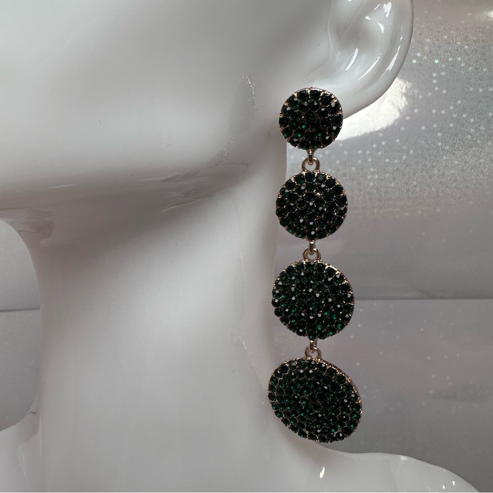 nOir Jewelry | Green Sparkle Pave Dangle Circle Earrings | NWT - Picture 4 of 8